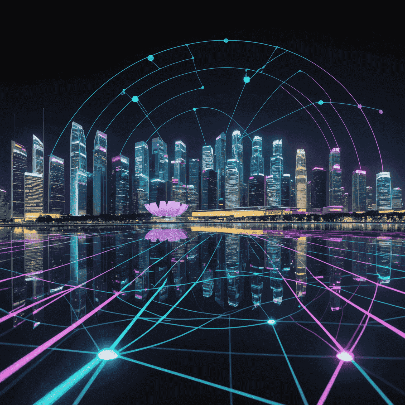 A futuristic 3D holographic chart showing Singapore's economic growth trajectory during Tony Tan's presidency. The chart features neon lines representing various economic indicators, all trending upwards with pulsating data points.